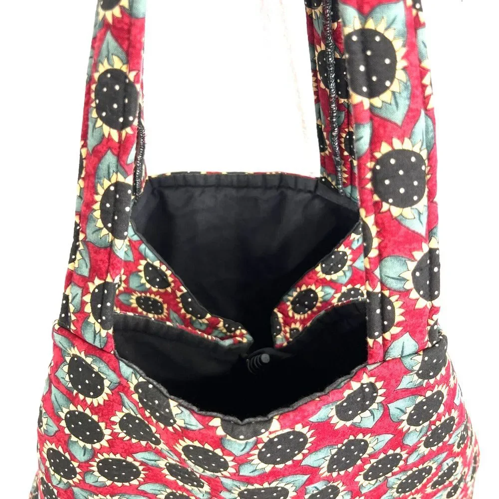 80s 90s  Style Tote Shoulder Weekender Library Bag Cotton Floral Botanical Print